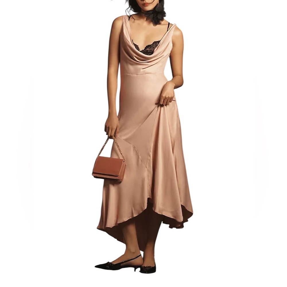 Anthropologie Cowl Neck Asymmetrical Twofer Dress Blush Pink Size XS - Picture 14 of 15